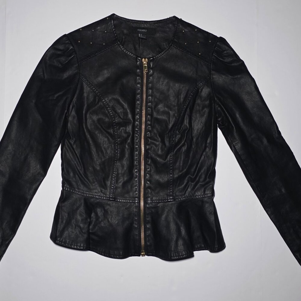 Forever 21 Womens Black Faux Leather Jacket With Gold Studs Size Small